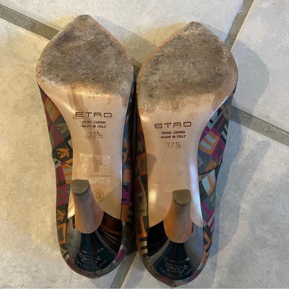 Etro 2008 40th Anniversary Circus Spell Out Pointed Toe Patchwork Heels - Picture 8 of 10